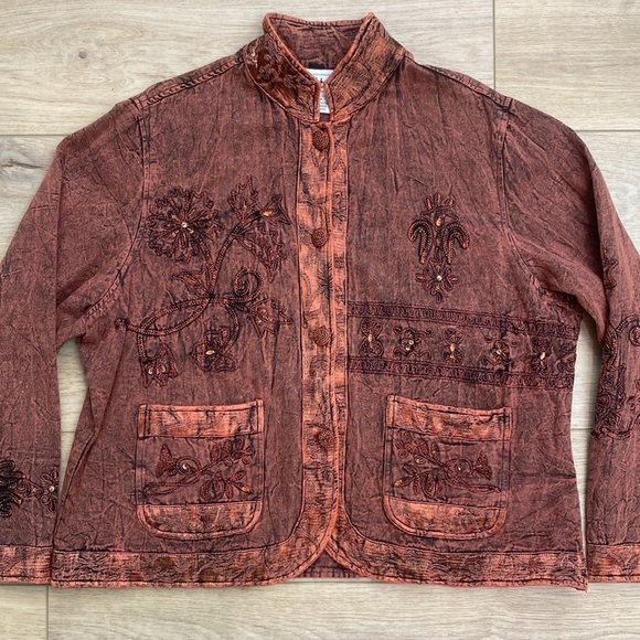Vintage Flashback Embroidered‎ Jacket Artsy Acid Wash Appliqué - Picture 1 of 16